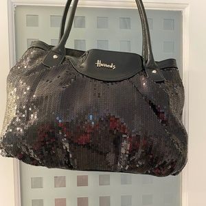 Harrods black sequin tote bag